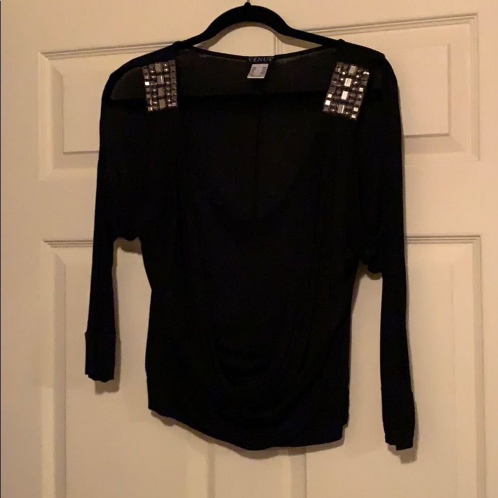 Venus scoop neck, cold shoulder with beads top